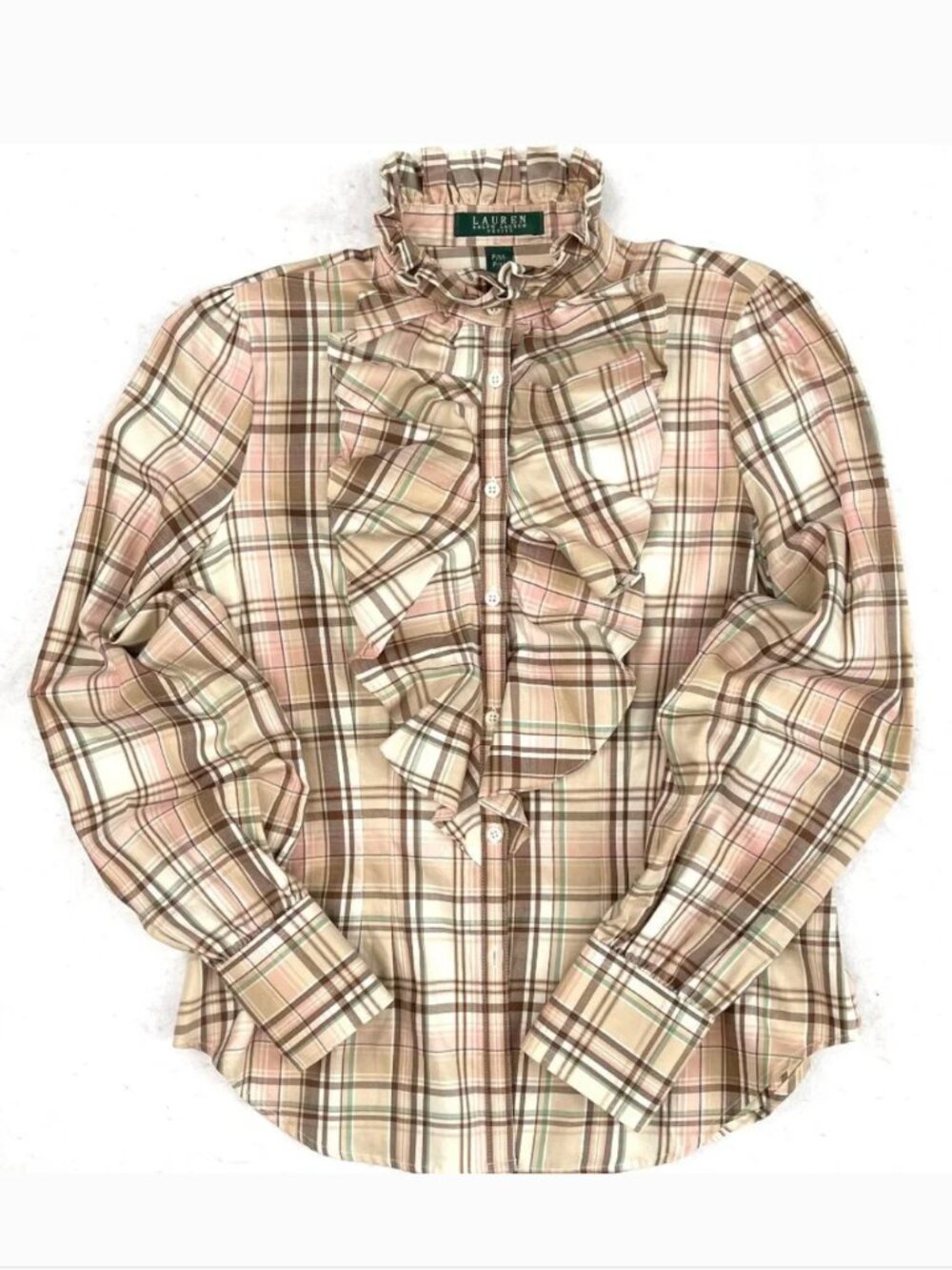 NWT RL Ruffled Plaid button down Ruffled fitted Shirt MP - Picture 3 of 12